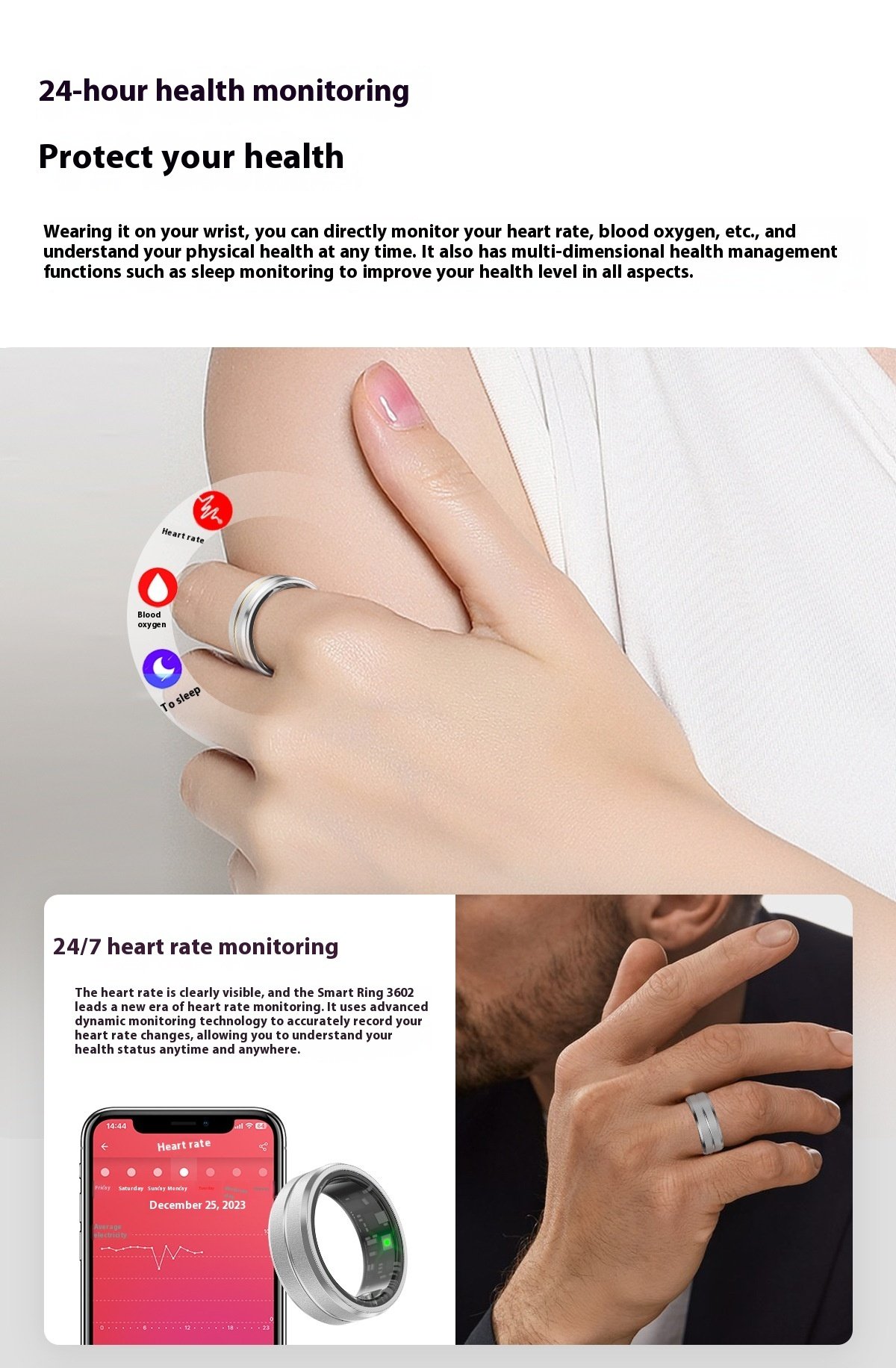 19513805-abdc-40f3-8388-dead392a130e.jpg Smart Ring For Men Women Heart Rate Blood Oxygen Monitoring Multi Sports Modes IP68 Waterproof Smart Rings For Android IOS , 2025 - Image 8