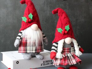 Cute Braids Faceless Plaid Hooded Forest Old Man Doll Home Plush Desktop Decoration